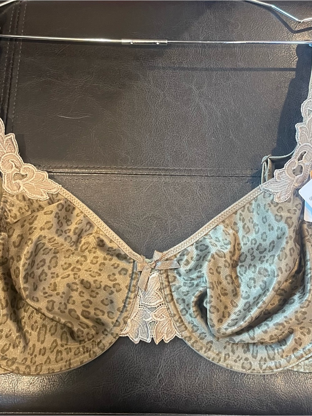 Olive Leopard Underwire Bra with Cream Lace Trim